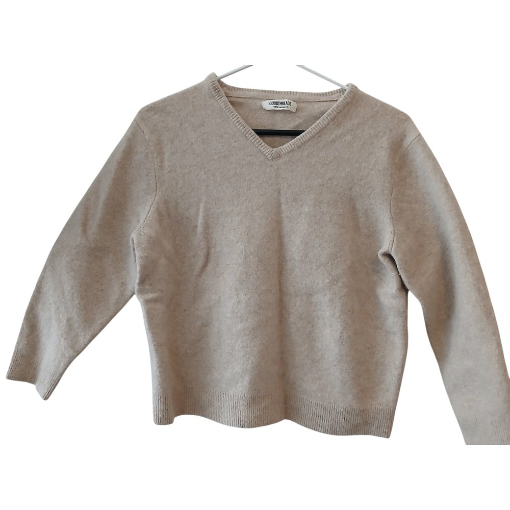 GOODTHREADS 100% Lambswool V Neck‎ Sweater Mens Beige Size L